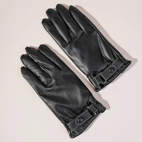Ανδρικά δερμάτινα γάντια μαύρα με εσωτερική επένδυση