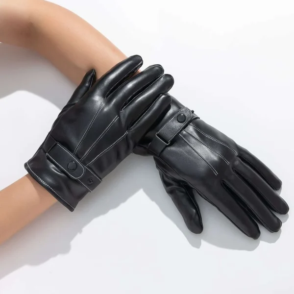 Ανδρικά δερμάτινα γάντια μαύρα με λεπτομέρειες στη ραφή