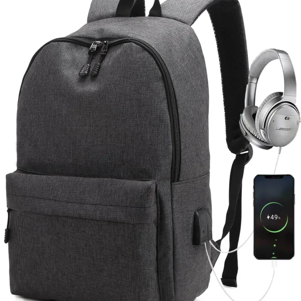 Ανδρική τσάντα backpack με θυρα usb σκούρο γκρί