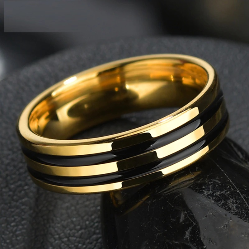 Ανδρικό δαχτυλίδι τιτανίου διπλής γραμμής χρυσαφίΑνδρικό δαχτυλίδι τιτανίου διπλής γραμμής χρυσαφί