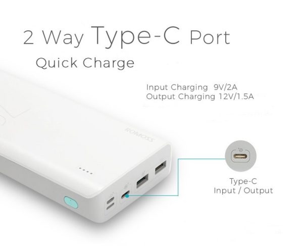 Romoss sense 8 plus 30000mAh Λευκό