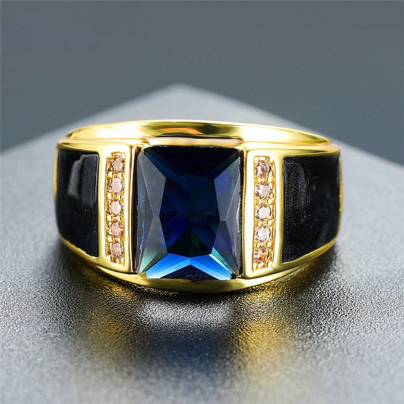 Ανδρικό χρυσαφί δαχτυλίδι με μπλε πέτρα