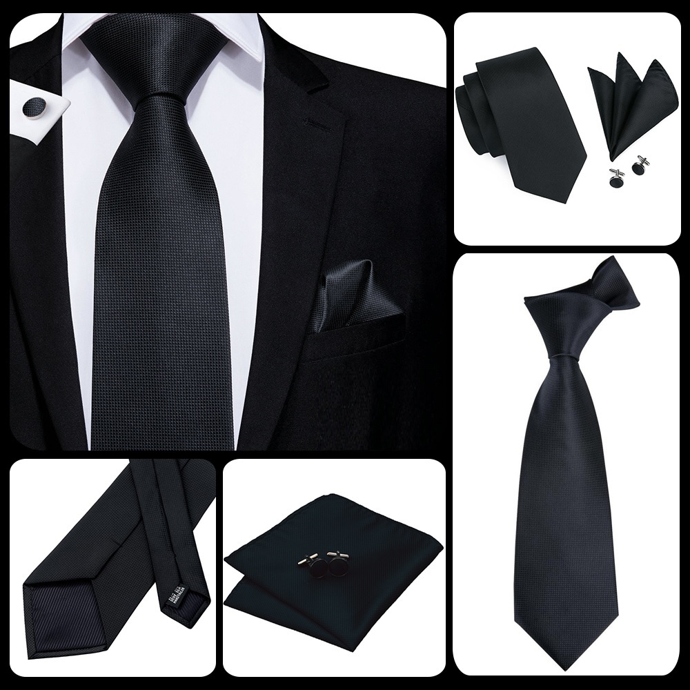 Σετ μεταξωτή γραβάτα, μαντήλι, μανικετόκουμπα μαύρο