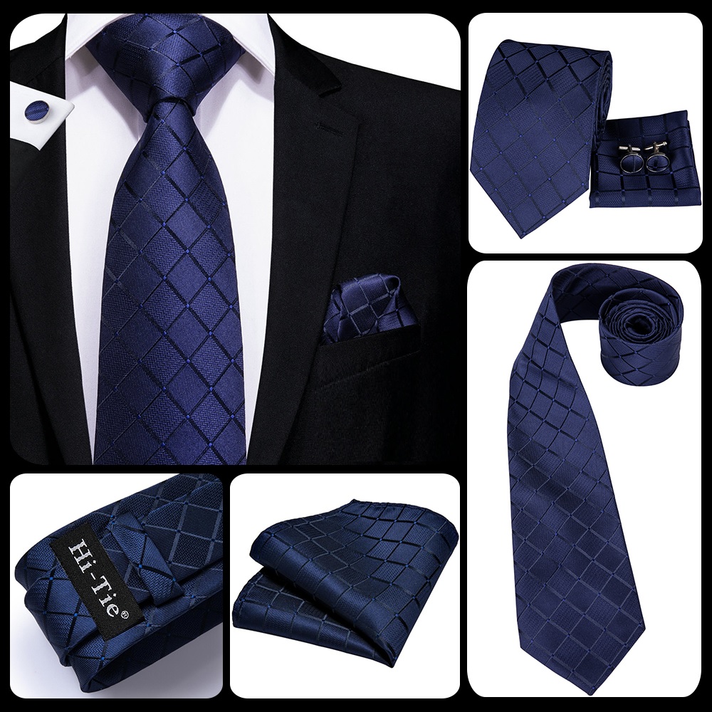 Σετ μεταξωτή γραβάτα, μαντήλι, μανικετόκουμπα μπλε ρόμβοι