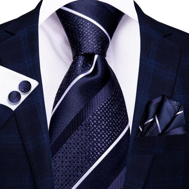Μεταξωτή γραβάτα, μαντήλι, μανικετόκουμπα ριγέ μπλε