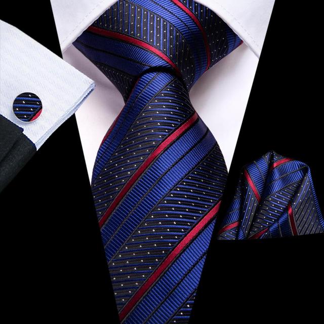 Μεταξωτή γραβάτα, μαντήλι, μανικετόκουμπα κόκκινο-μπλε