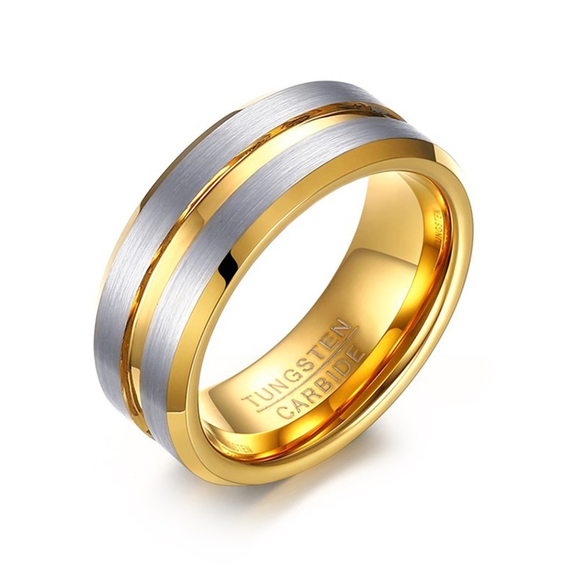 Ανδρικό ατσάλινο δαχτυλίδι ασημί με χρυσή ρίγα