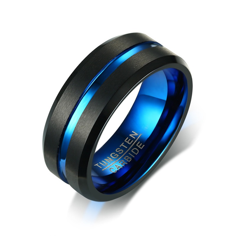 Ανδρικό δαχτυλίδι Tungsten μαύρο με γαλάζια ρίγα