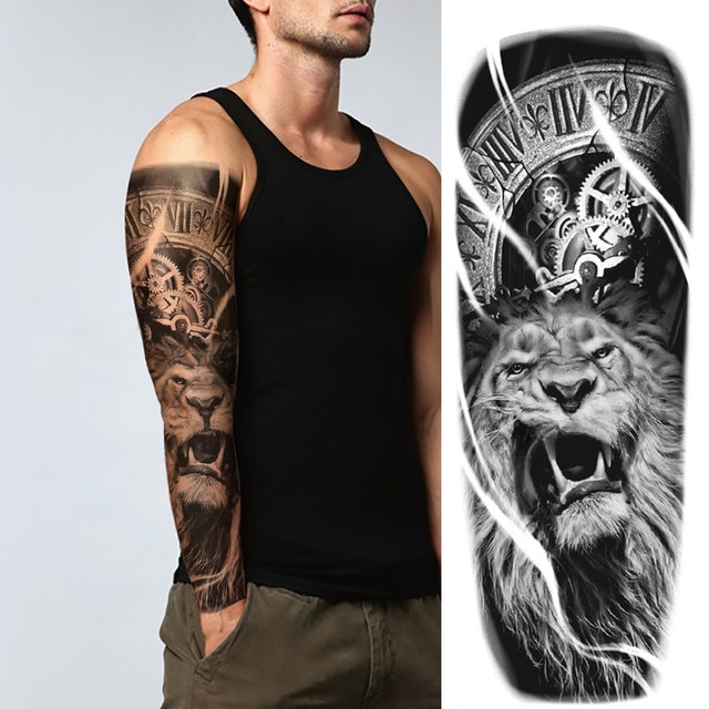 Ανδρικό αδιάβροχο τατουάζ μανίκι λιοντάρι-ρολόι