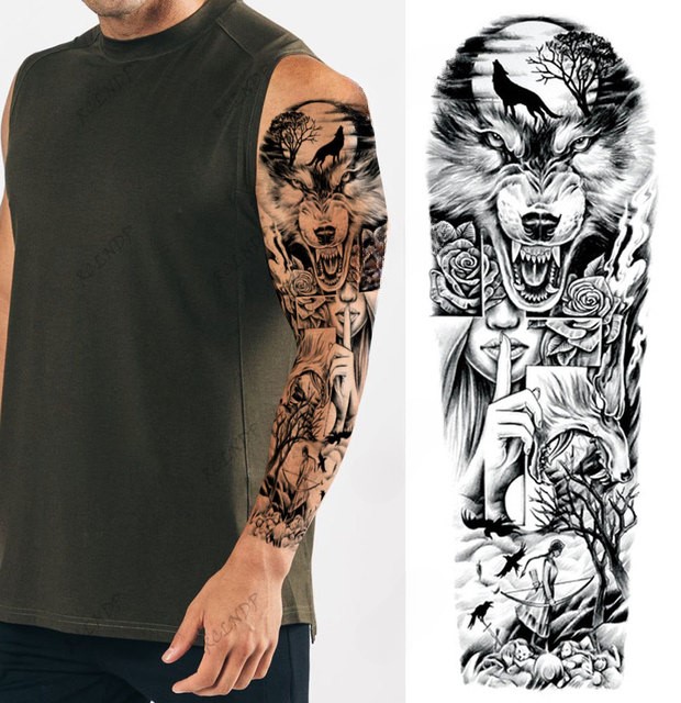 Ανδρικό αδιάβροχο τατουάζ μανίκι angry wolf