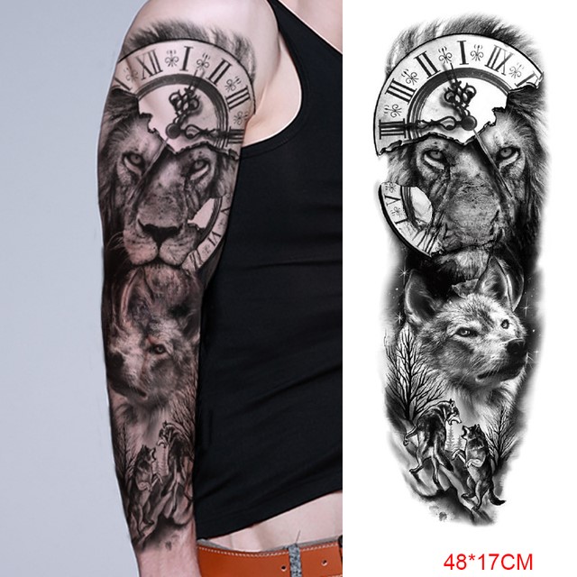 Ανδρικό αδιάβροχο προσωρινό τατουάζ μανίκι λύκος-λιοντάρι