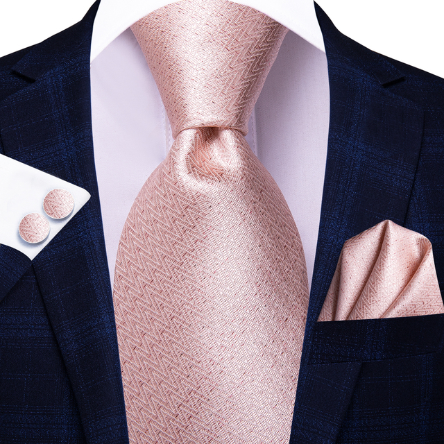 Σετ μεταξωτή γραβάτα μαντήλι μανικετόκουμπα ροζ-σχέδιο