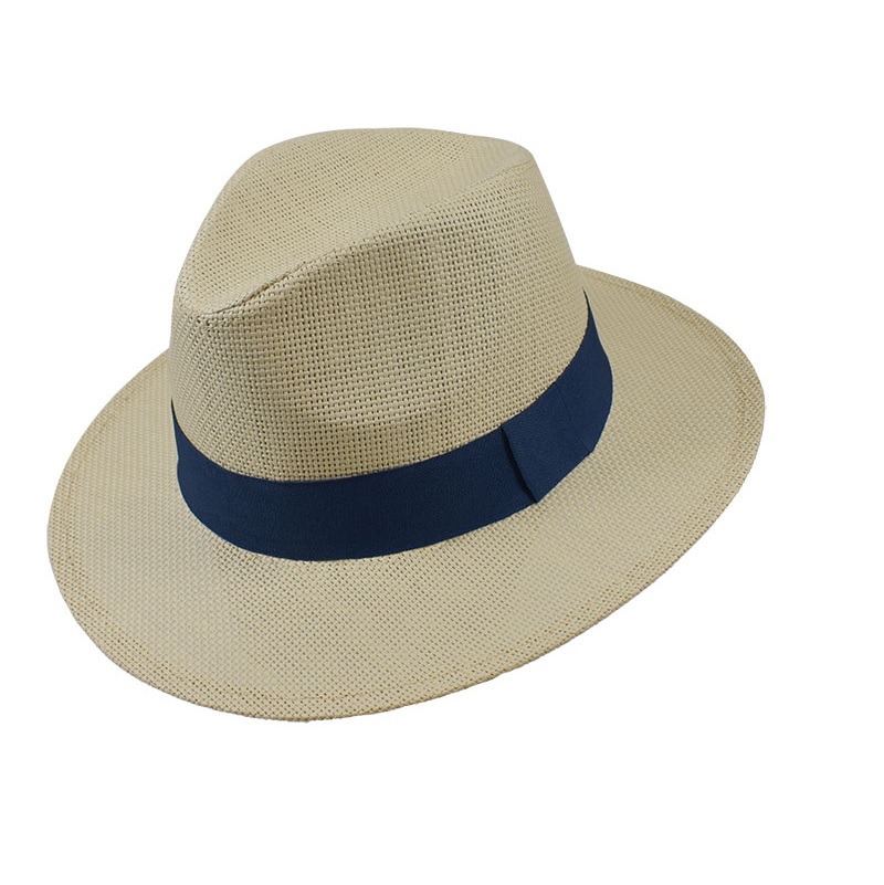 Natural beige Panama καπέλο με μπλε κορδέλα