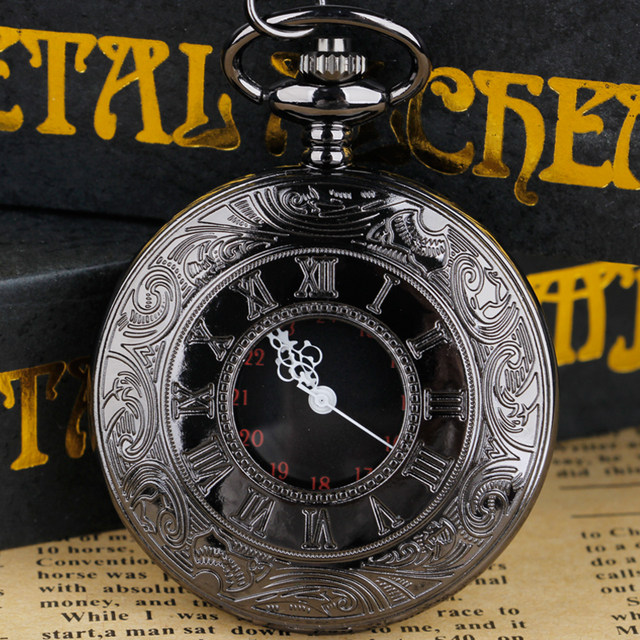 Ανδρικό Vintage Quartz ρολόι τσέπης μαύρο ασημί