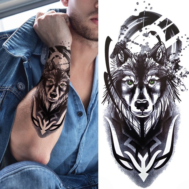 Ανδρικό αδιάβροχο προσωρινό τατουάζ μανίκι Λύκος III