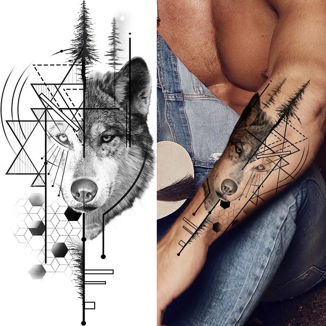 Ανδρικό αδιάβροχο προσωρινό τατουάζ μανίκι λύκος