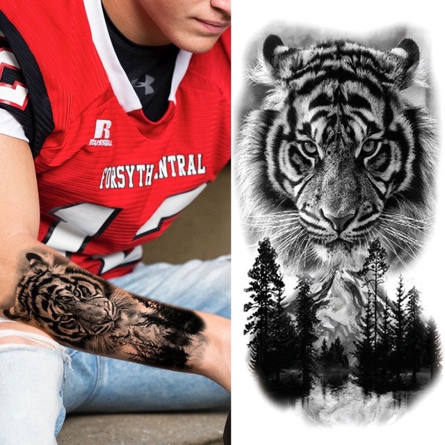 Ανδρικό αδιάβροχο προσωρινό τατουάζ μανίκι Τίγρης-Δάσος