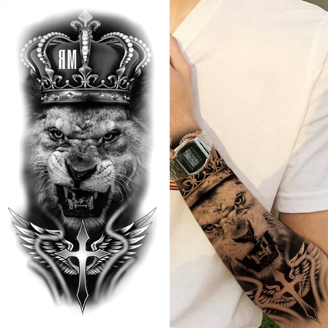 Ανδρικό αδιάβροχο προσωρινό τατουάζ μανίκι Lion-King