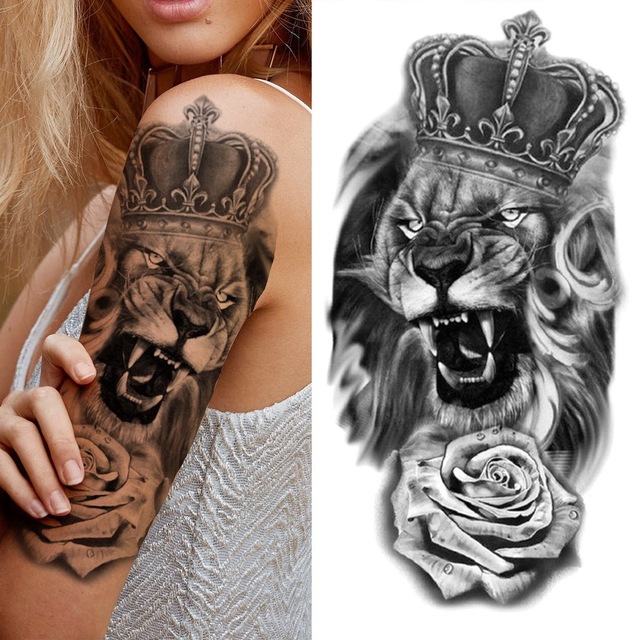 Ανδρικό αδιάβροχο προσωρινό τατουάζ μανίκι Λιοντάρι-Βασιλιάς