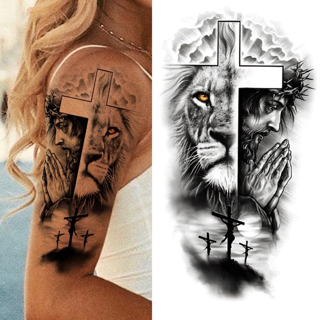 Ανδρικό αδιάβροχο προσωρινό τατουάζ μανίκι Ιησούς-Λιοντάρι