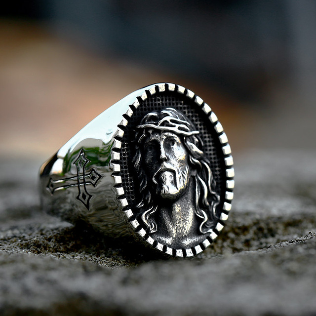 Ανδρικό vintage δαχτυλίδι ασημί Ιησούς oval