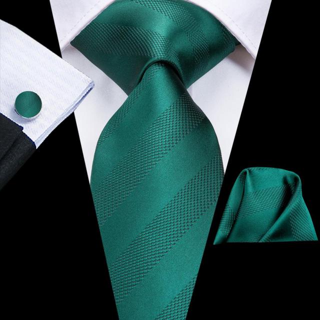 Σετ μεταξωτή γραβάτα μαντήλι μανικ/κουμπα πράσινη σχέδιο