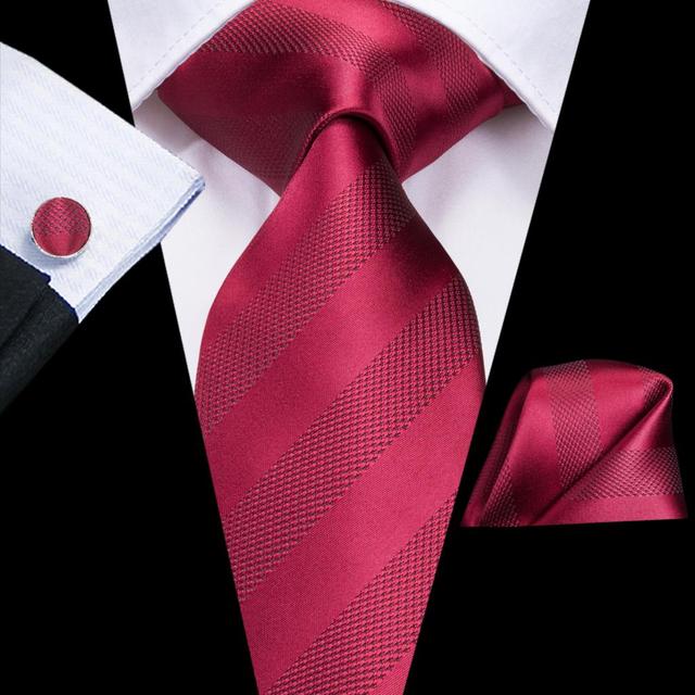 Σετ μεταξωτή γραβάτα μαντήλι μανικ/κουμπα ριγέ κόκκινο σχέδιο