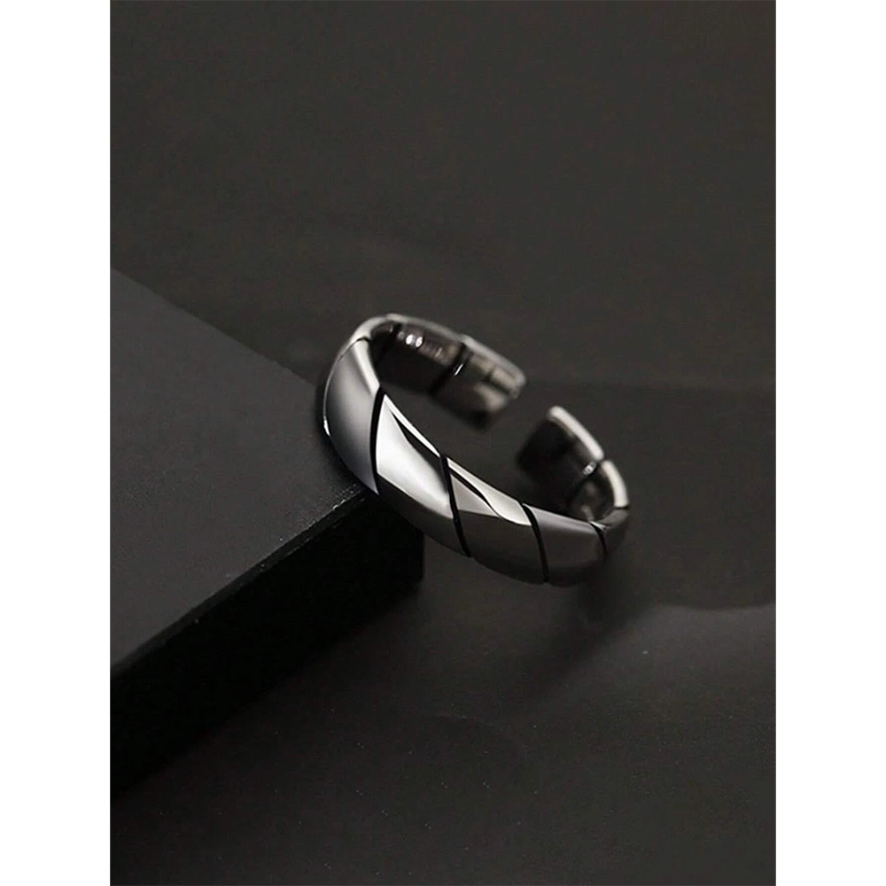 Μοντέρνο ριγέ ασημένιο δαχτυλίδι S925 I