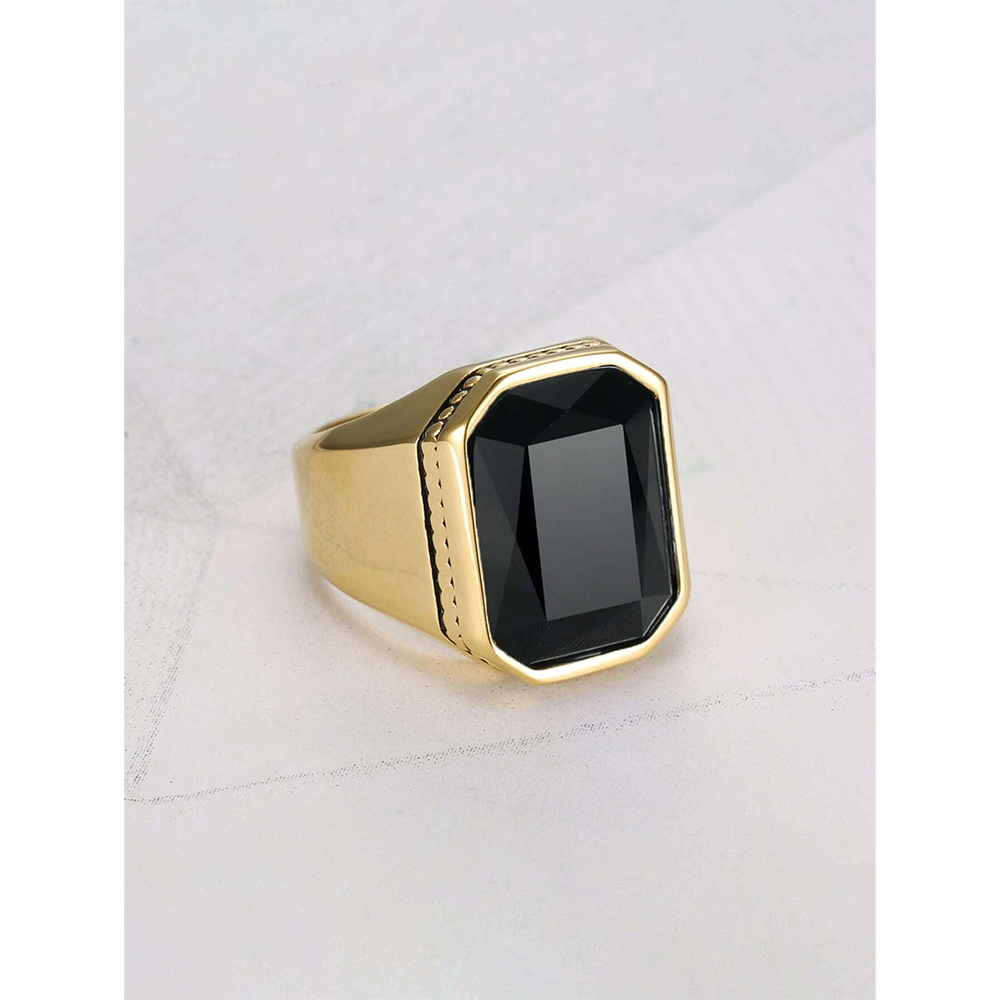Ανδρικό δαχτυλίδι χρυσό με μαύρη πέτρα