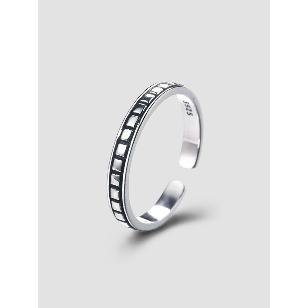 Μοντέρνο ριγέ μίνιμαλ ασημένιο δαχτυλίδι S925 I
