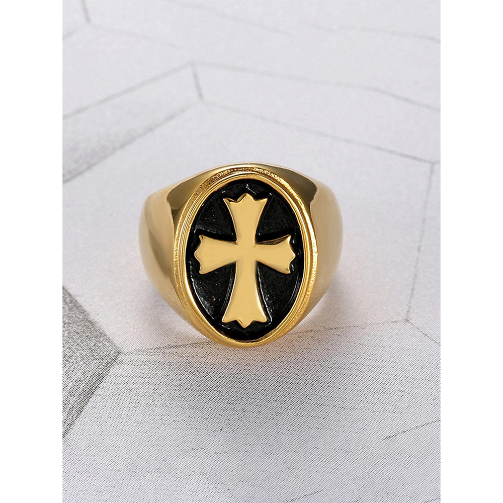 Ανδρικό δαχτυλίδι χρυσό μαύρο με σταυρό