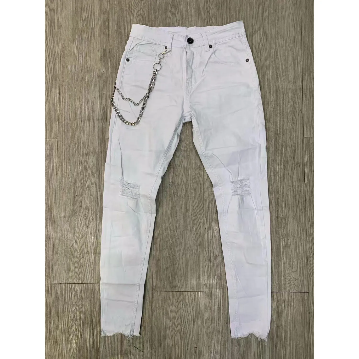 Ανδρικό jean παντελόνι λευκό με αλυσίδα