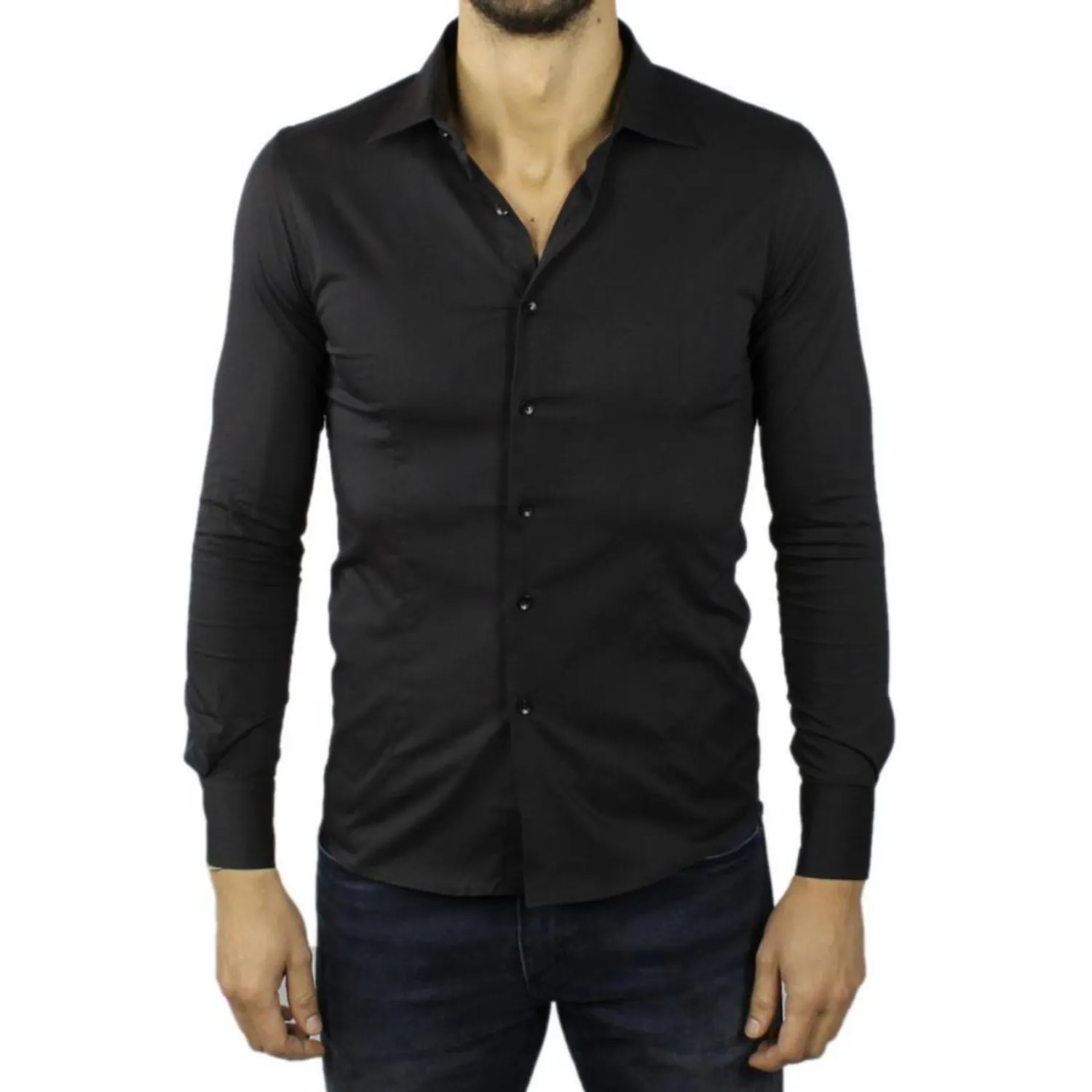 Ανδρικό μακρυμάνικο πουκάμισο μονόχρωμο μαύρο