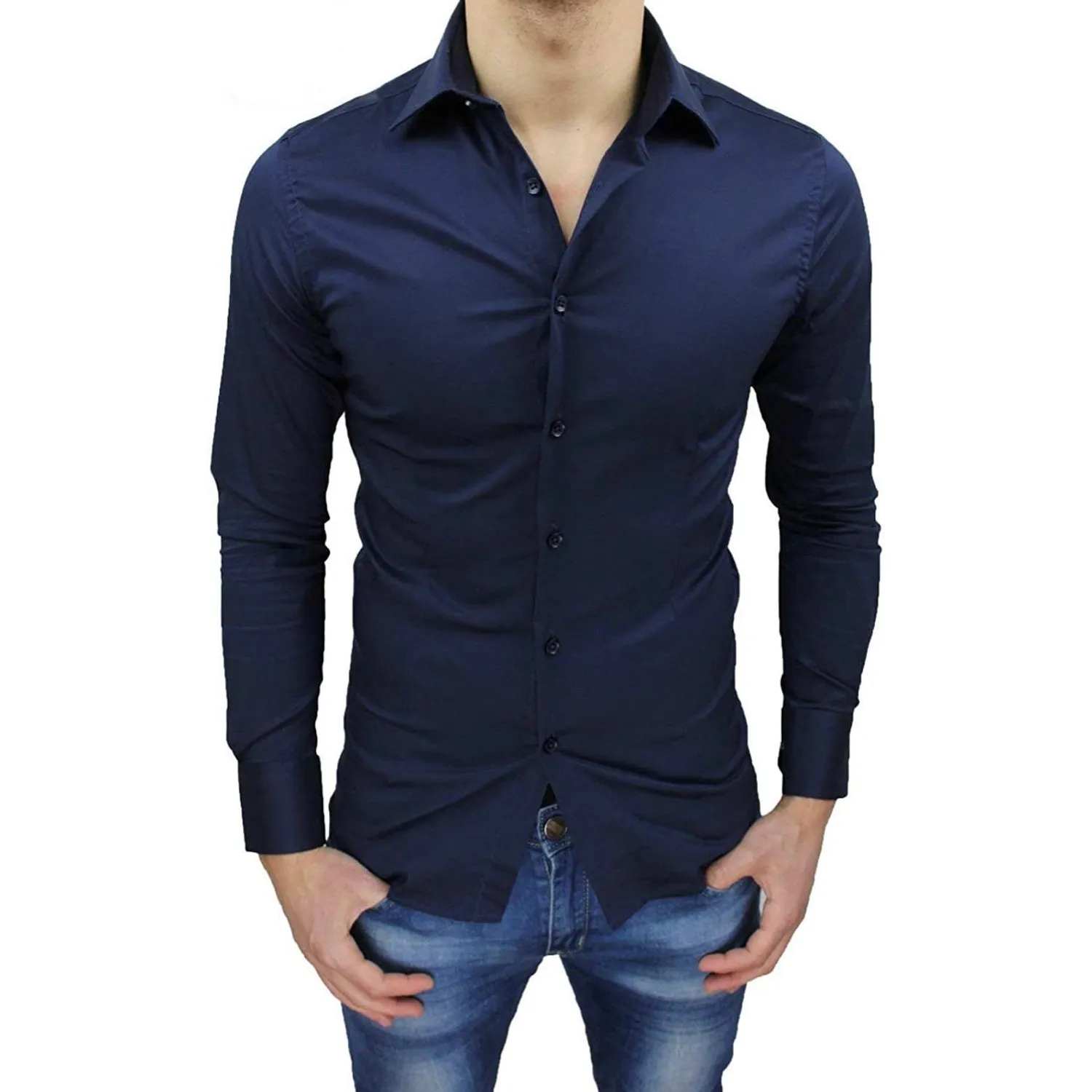 Ανδρικό μακρυμάνικο πουκάμισο μονόχρωμο μπλε