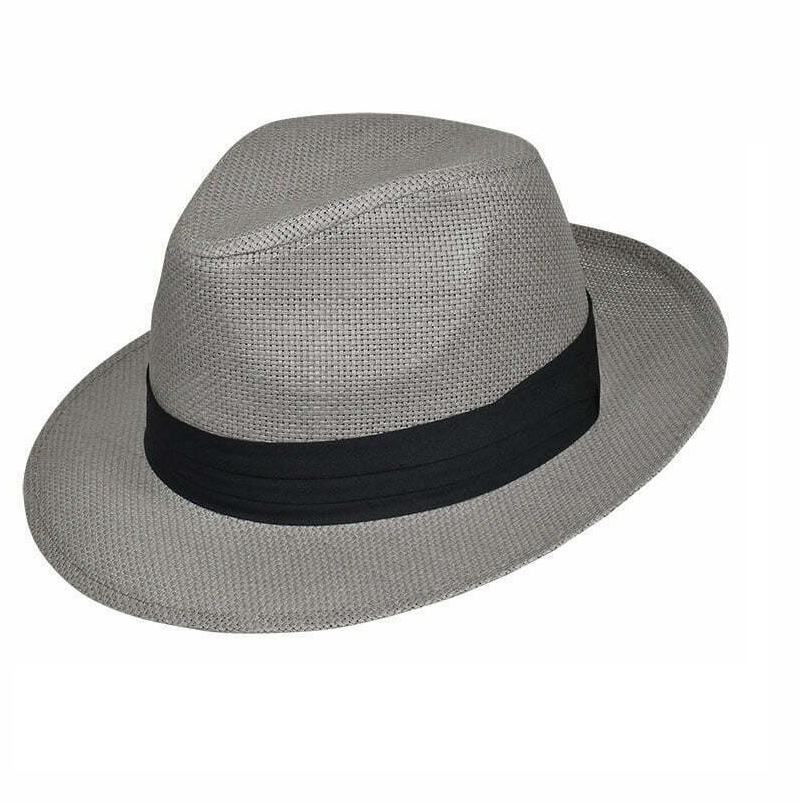 Ανδρικό καπέλο τύπου Panama μαύρη κορδέλα γκρί