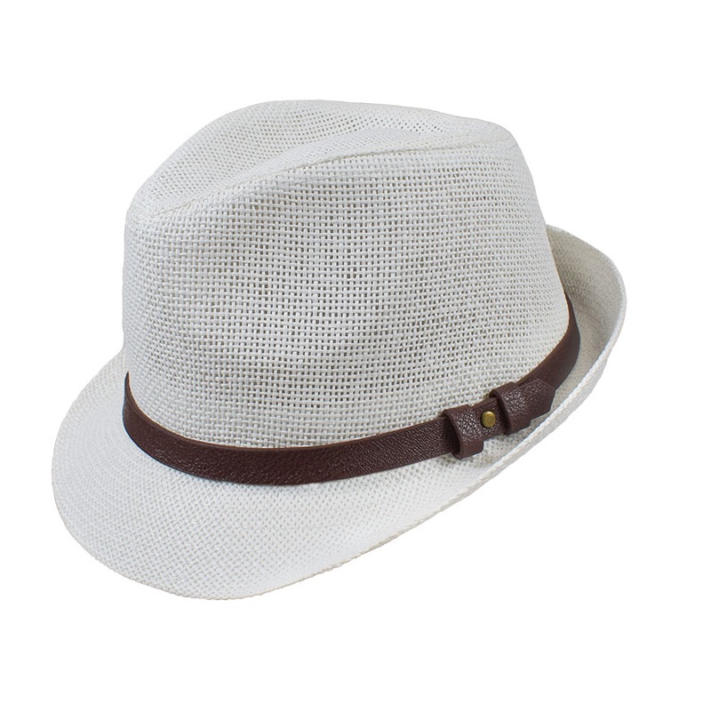 Ανδρικό λευκό καπέλο καβουράκι με λουράκι δερματίνη