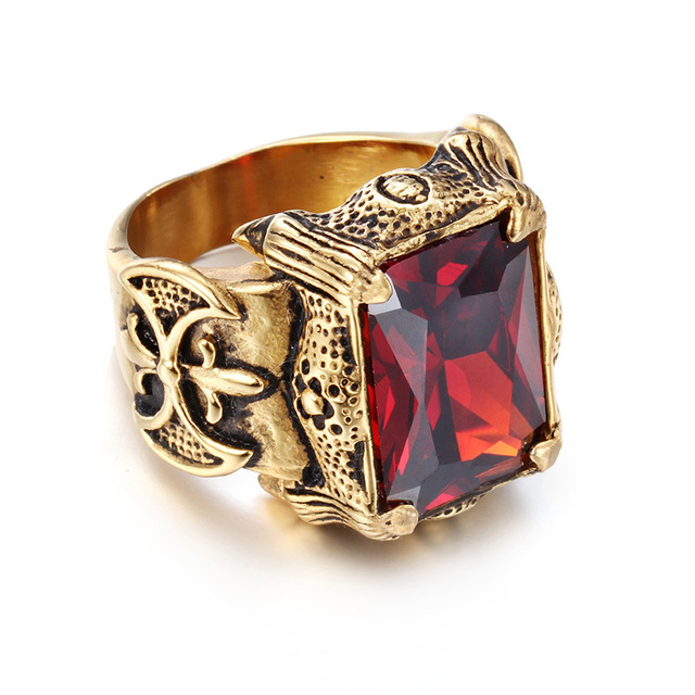 Ανδρικό δαχτυλίδι monster χρυσό με κόκκινη πέτρα
