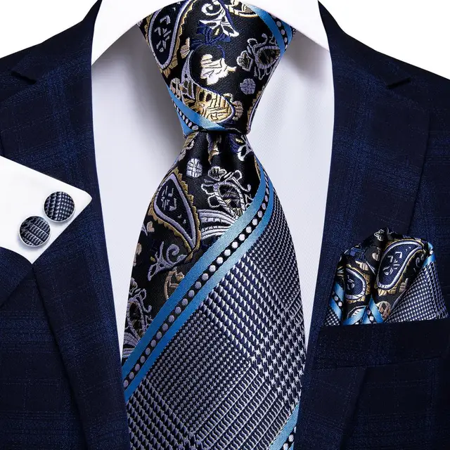 Σετ μεταξωτή γραβάτα μαντήλι μανικ/κουμπα ριγέ μπλε σχέδιο