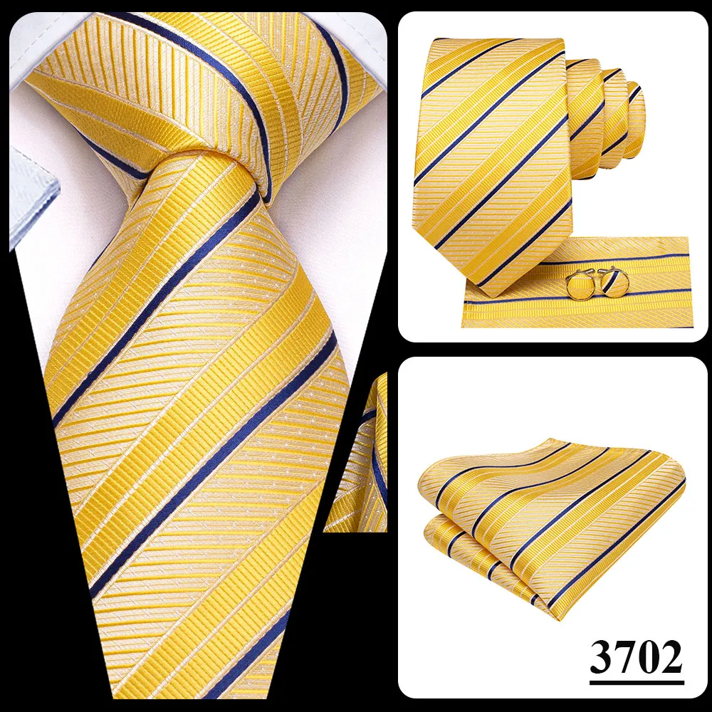 Σετ μεταξωτή γραβάτα μαντήλι μανικ/κουμπα ριγέ κίτρινο σχέδιο
