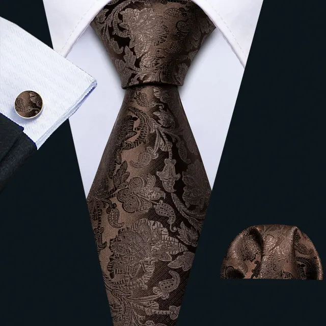 Σετ μεταξωτή γραβάτα μαντήλι μανικ/κουμπα καφέ λαχούρια