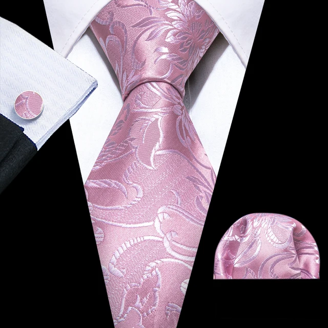 Σετ μεταξωτή γραβάτα μαντήλι μανικ/κουμπα ροζ λαχούρια