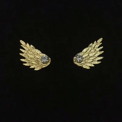 Πολυτελές ζευγάρι καρφίτσες γιακά πουκαμίσου φτερά με πετράδι
