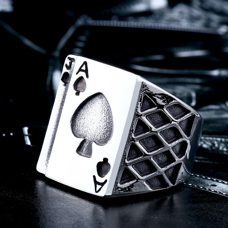 Ανδρικό ατσάλινο δαχτυλίδι ασημί ποκερ