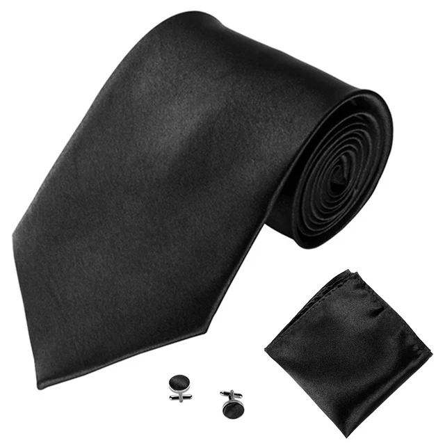 Σετ μεταξωτή γραβάτα μαντήλι μανικ/κουμπα μαύρη