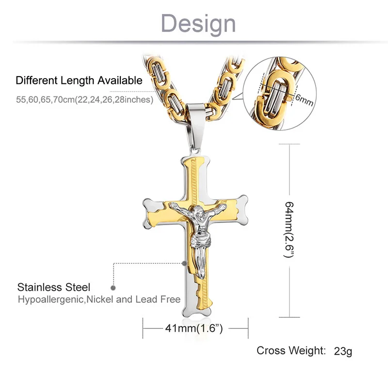 Ανδρικό κολιέ μοντέρνος σταυρός ατσάλινος χρυσαφί-ασημί Jesus