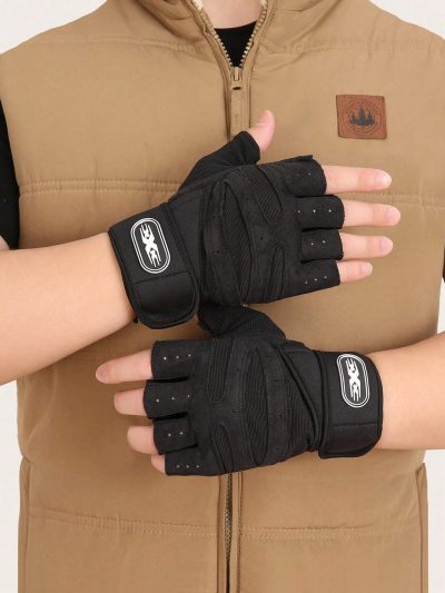 Ανδρικά υφασμάτινα μαύρα γάντια οδήγησης τύπου half finger