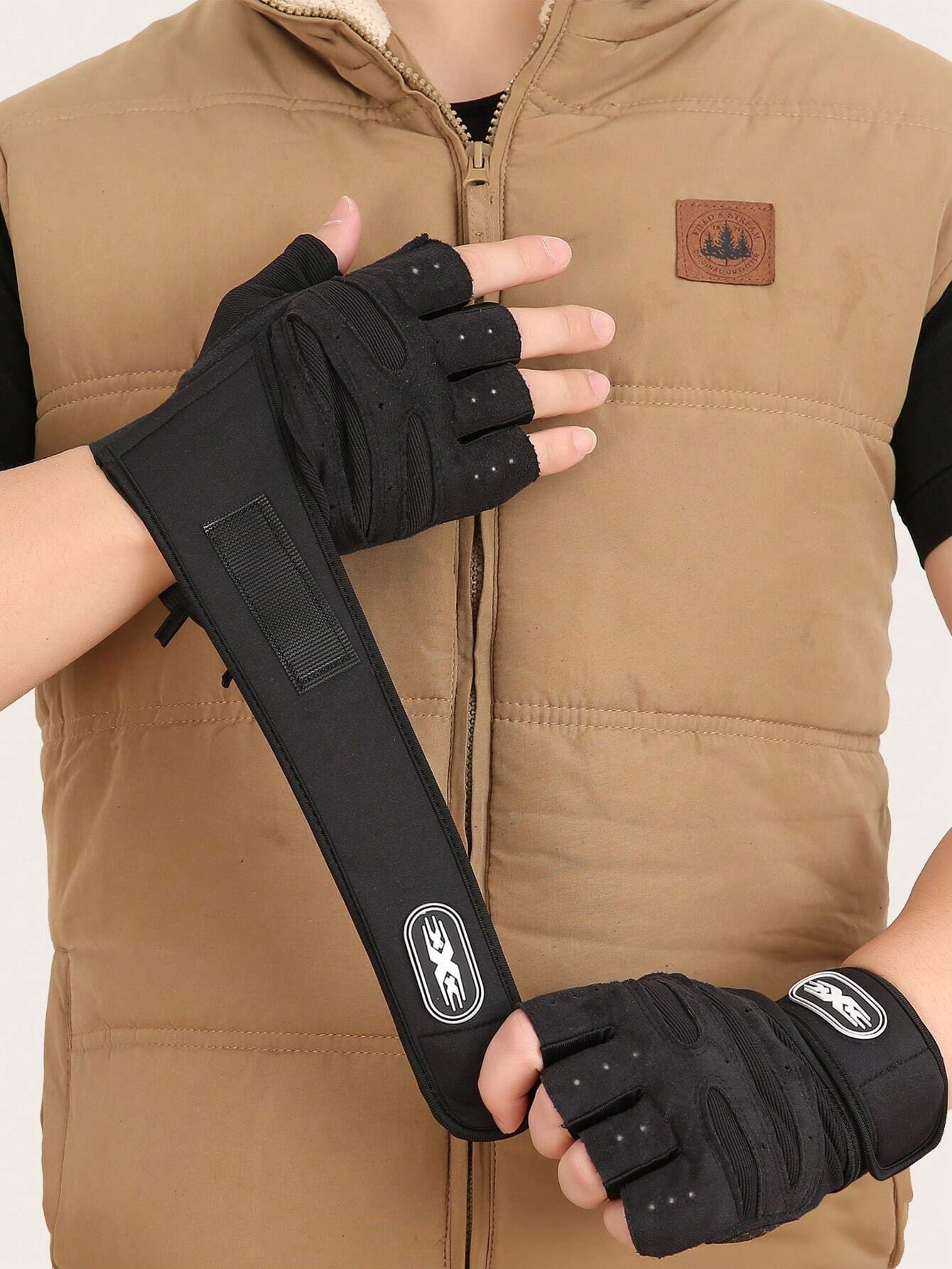 Ανδρικά υφασμάτινα μαύρα γάντια οδήγησης τύπου half finger