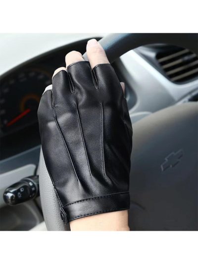 Ανδρικά μαύρα δερμάτινα γάντια οδήγησης-αθλητικά Ηalf Finger