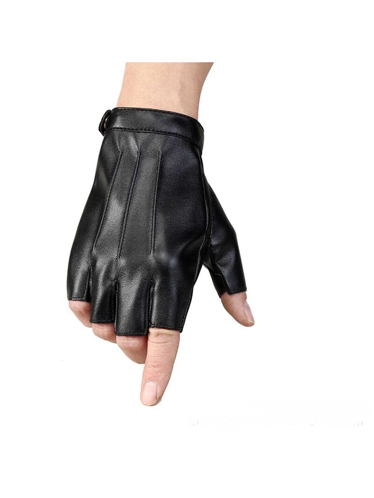 Ανδρικά μαύρα δερμάτινα γάντια οδήγησης-αθλητικά Ηalf Finger