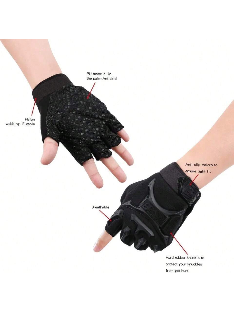 Ανδρικά μαύρα γάντια Ηalf Finger Αντιολισθητικά & Κατά της φθοράς